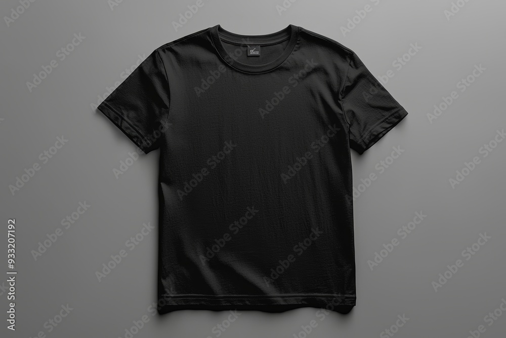 An empty flat lay of a black crumpled t-shirt against a dark background An empty flat lay of a black crumpled t-shirt against a dark background