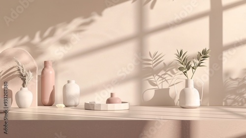 Modern product styling of stylish home accessories on a clean background, depicted in ultra-sharp and clear 3D shading