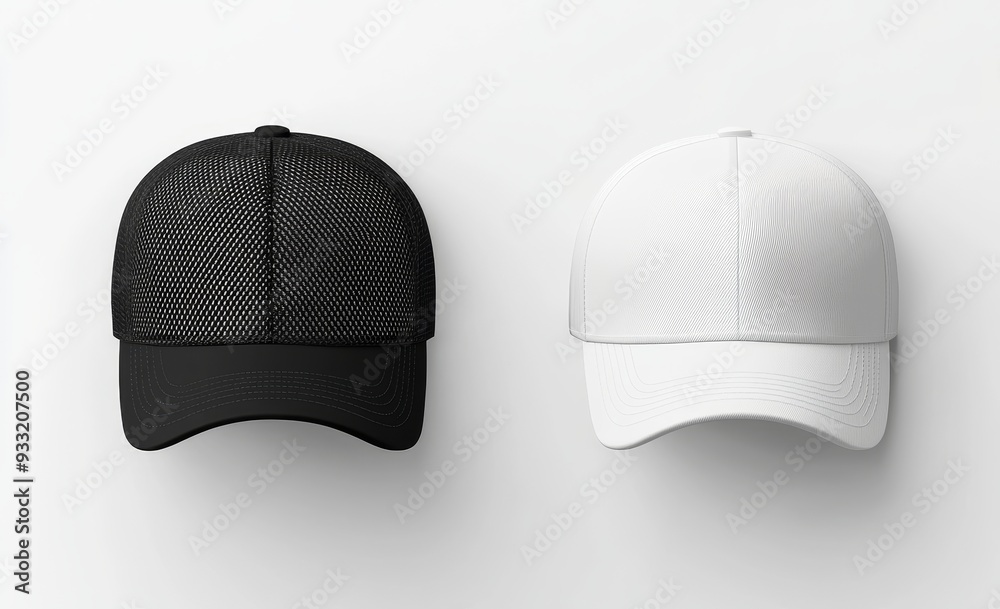 View of the front of a black and white trucker hat mockup View of the front of a black and white trucker hat mockup