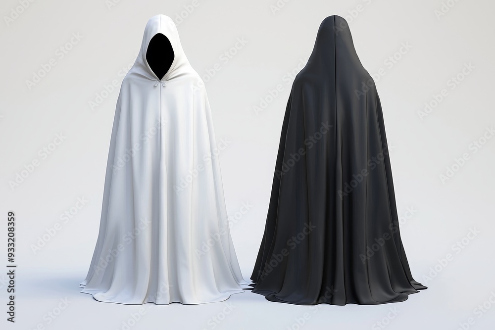 Female chador mockup, profile view, black and white Female chador mockup, profile view, black and white