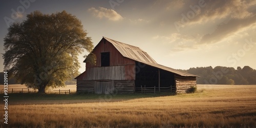 A beautiful landscape of a barn in the countryside. photo