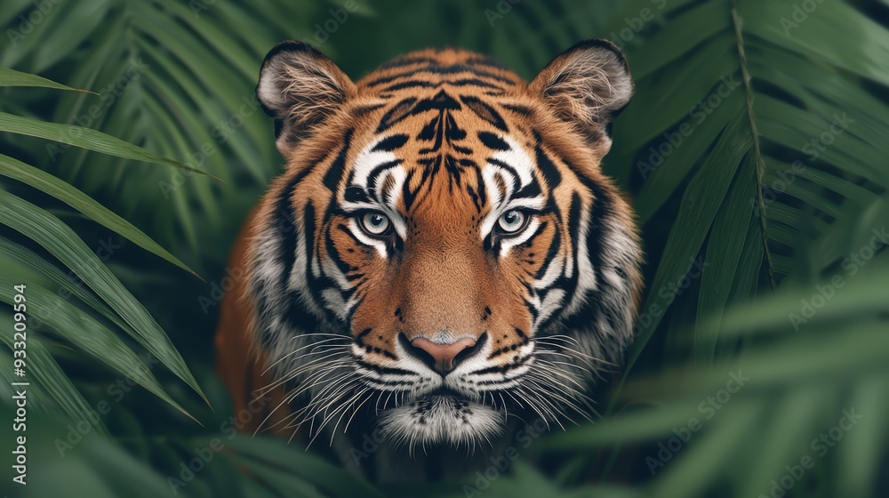 Majestic Tiger with Diamond Eyes Roaming Jungle - High Detail 8K Image with Copy Space for Text