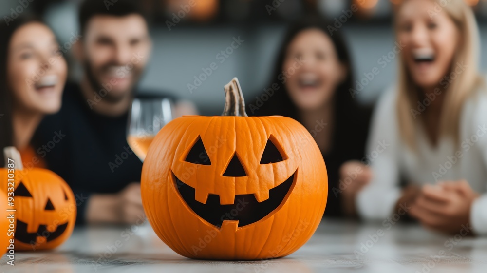 Friends laughing and telling ghost stories at a Halloween party Friends laughing and telling ghost stories at a Halloween party