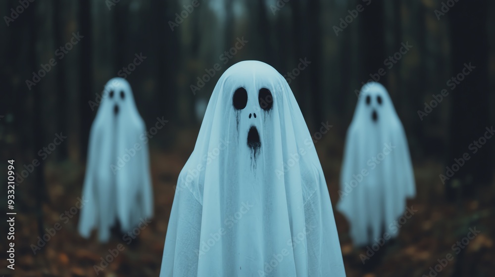 Haunted forest with ghostly figures and eerie sounds Haunted forest with ghostly figures and eerie sounds