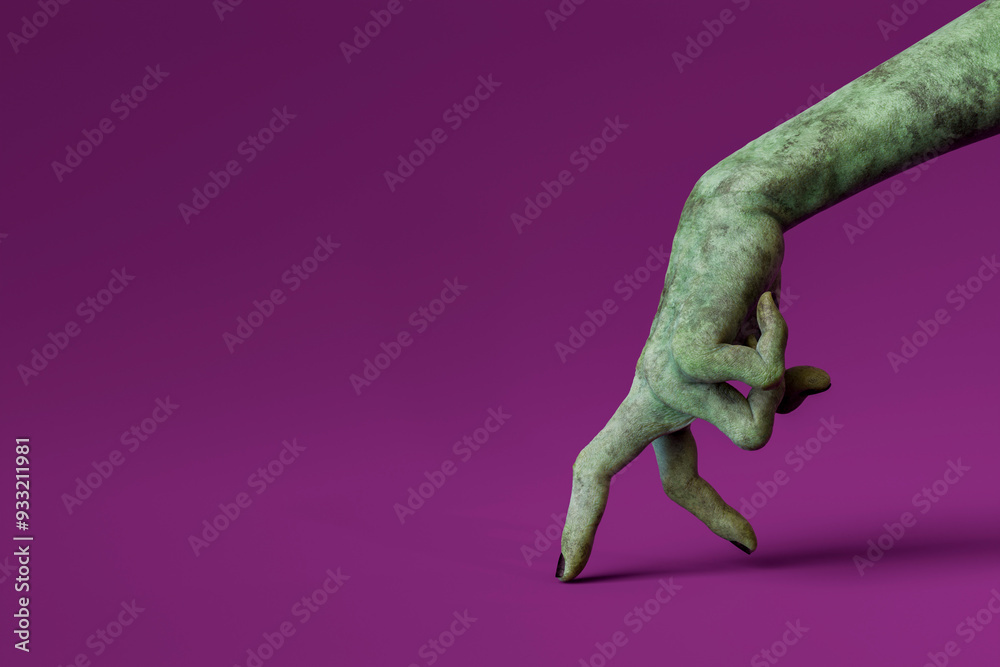 Green zombie hand walking on purple background Green zombie hand walking on purple background