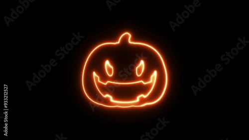Happy Halloween neon pumpkin animation, Happy halloween animation with neon pumpkins, Happy Halloween glowing pumpkins, neon signs.