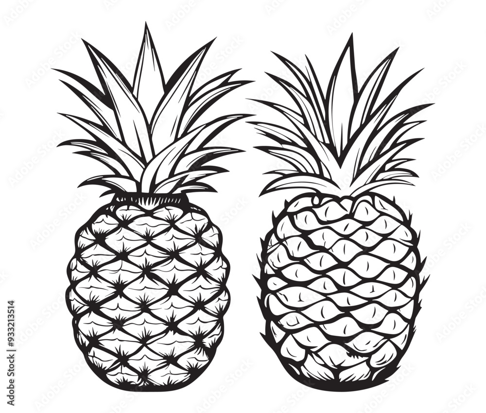 Obraz premium set of pineapple fruit silhouette line art vector