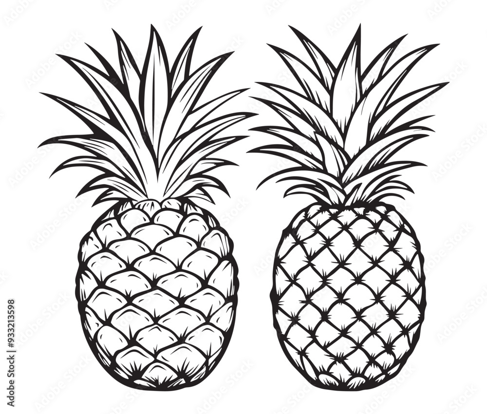 Fototapeta premium set of pineapple fruit silhouette line art vector