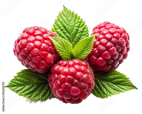 raspberries with leaves on transparent background png