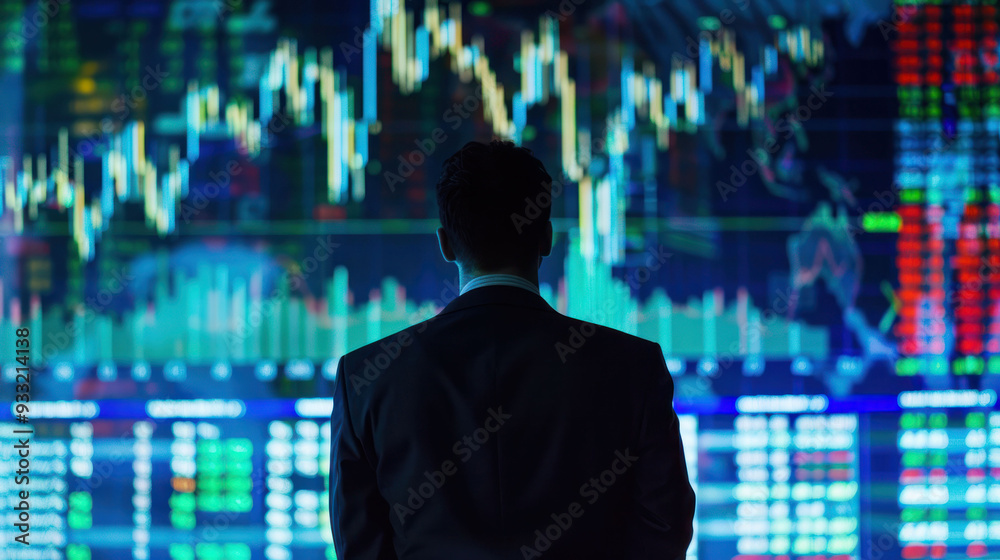 A business professional analyzes stock market data, showing focus and determination. A business professional analyzes stock market data, showing focus and determination.