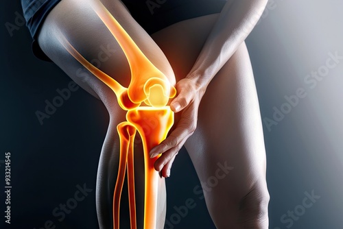 knee pain, focusing on joint inflammation with a highlighted area around the knee joint