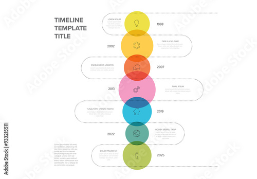 Obraz na płótnie Rainbow color circles on the vertical time line - multipurpose infographic timeline template w salonie