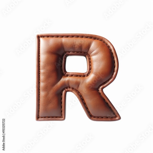 Brown leather letter R on a white background. Generative AI photo