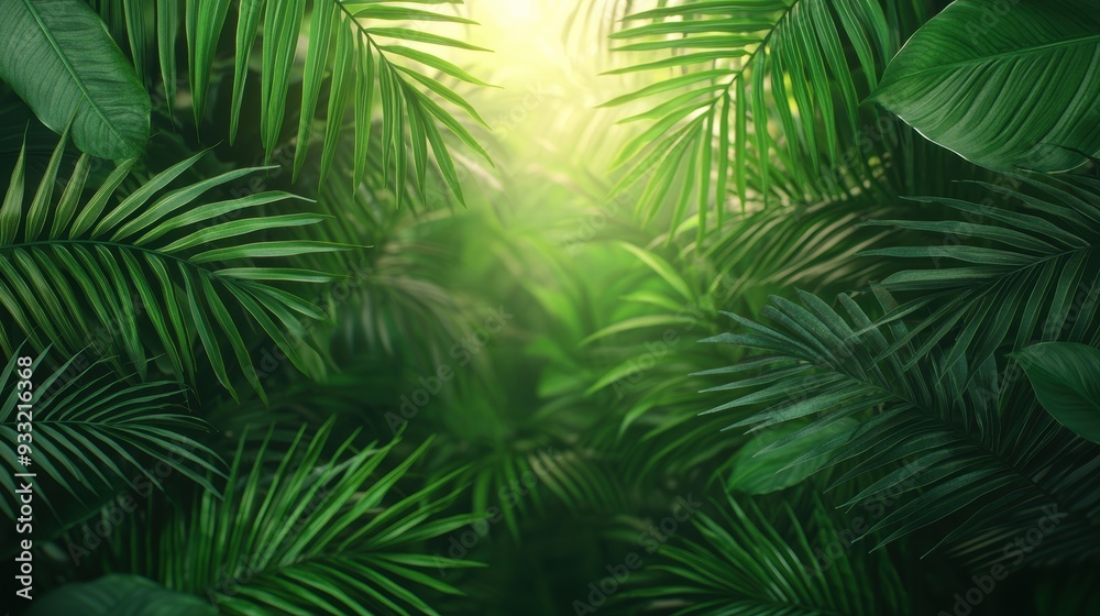 Enchanted Rainforest Canopy with Gemstone Leaves Sparkling in Sunlight, Copy Space for Text, 8K High Detail Image Enchanted Rainforest Canopy with Gemstone Leaves Sparkling in Sunlight, Copy Space for Text, 8K High Detail Image