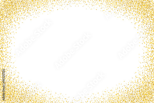 Gold glittering dots border frame isolated on transparent background. Vector shining particles. Sparkles dust powder with copy space. Gold glitter backdrop Celebratory texture. Party design elements