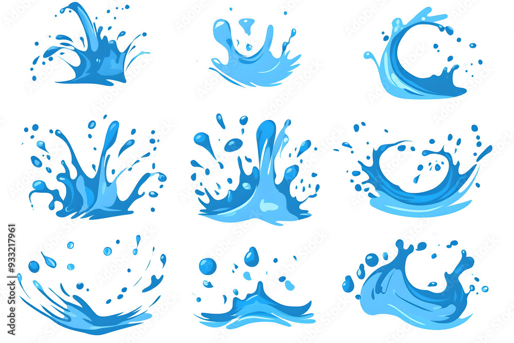 Water splash set in cartoon style design isolated on white background Water splash set in cartoon style design isolated on white background