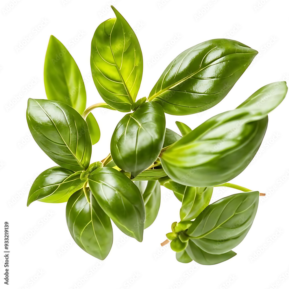 Fototapeta premium Fresh basil leaves in air on white background