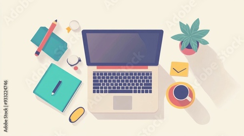 Flat design of a laptop displaying language learning software representing the concept of online education digital tools for studying foreign languages and improving communication skills