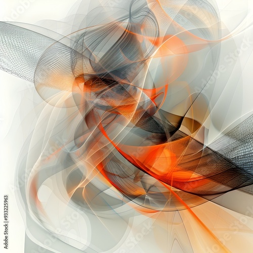 Harmonious Digital Abstract Art with Organic Shapes and Technological Elements