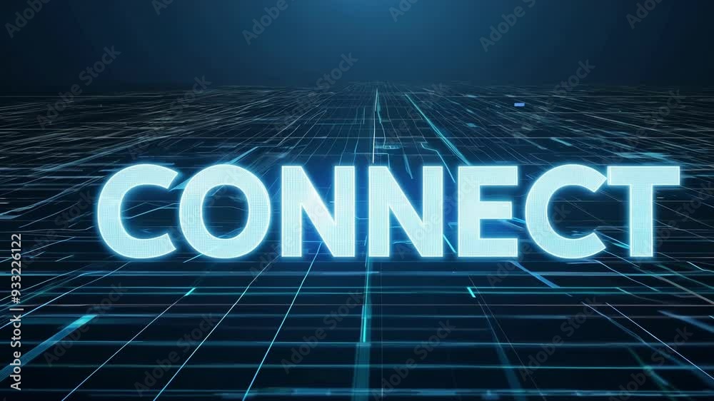 The word connect is appearing progressively on a digital landscape made of grids and lines, evoking communication and technology The word connect is appearing progressively on a digital landscape made of grids and lines, evoking communication and technology