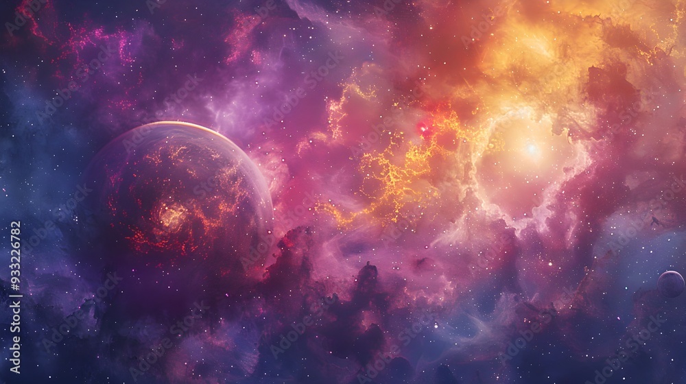 Obraz premium Celestial Alignment Vibrant Cosmic Landscape with Planetary Conjunction