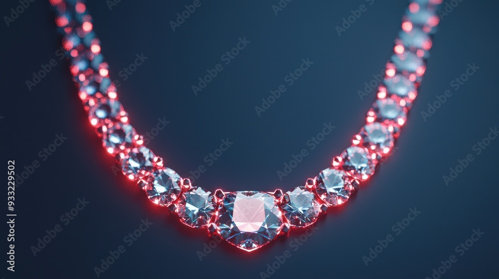 Fototapeta premium Shimmering Futuristic Diamond Necklace with Holographic Display and Glowing Gems in a Sleek Setting, Copy Space Available.