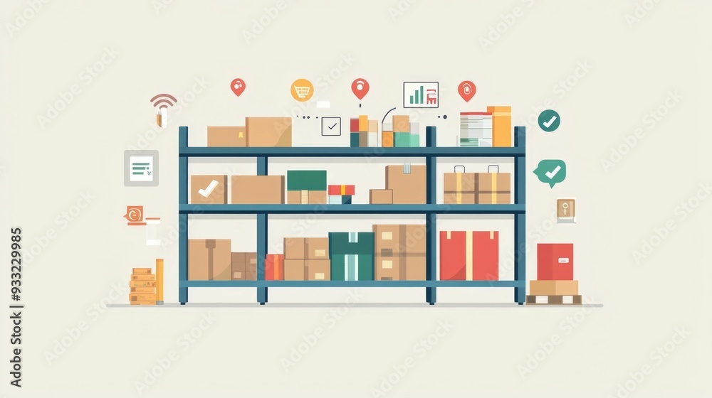 of modern RFID technology and supply tracking system for efficient inventory management and warehouse distribution in a flat design style of modern RFID technology and supply tracking system for efficient inventory management and warehouse distribution in a flat design style