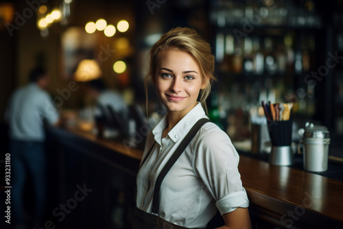 Classic bar pub with professional bartender barkeeper barman, Generative AI illustration photo