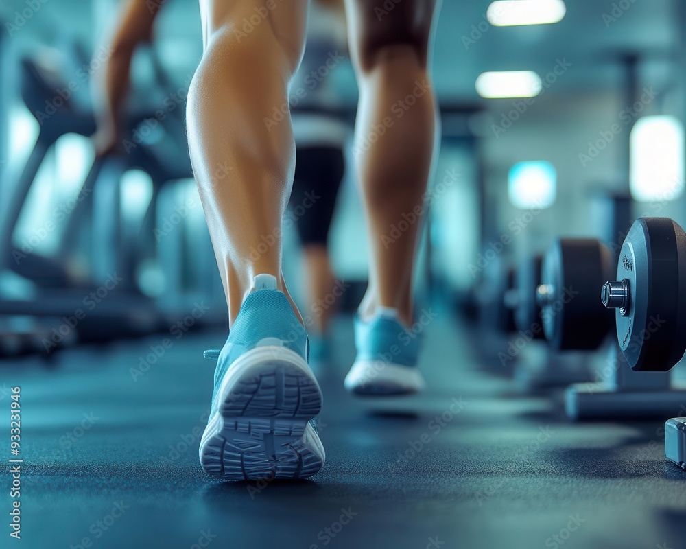 Fitness workout in a modern gym, with individuals lifting weights and doing cardio, Dynamic, Bright, High Energy Fitness workout in a modern gym, with individuals lifting weights and doing cardio, Dynamic, Bright, High Energy