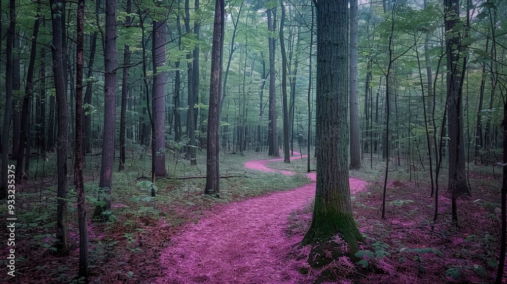 Fototapeta premium Breast Cancer Awareness: Pink Path Through Peaceful Forest