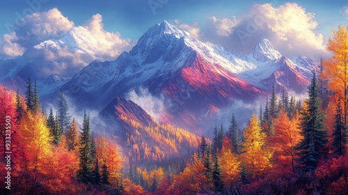 Scenic mountain landscape with vibrant autumn foliage in a breathtaking natural setting