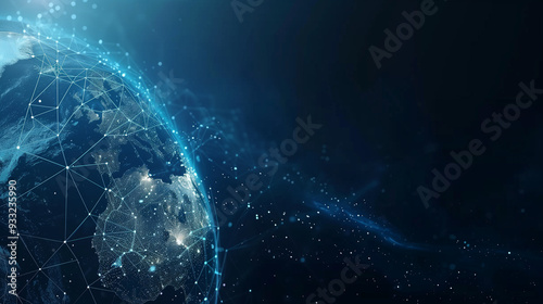 Panoramic abstract dot and triangle connection background., The world is connect and smaller concept, Digital futuristic Earth minimalism background