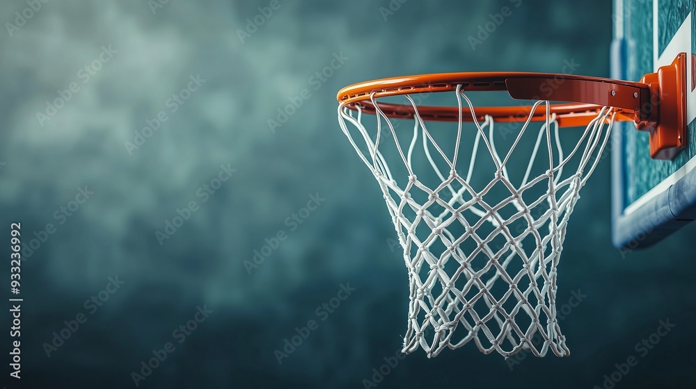 Close-up of a basketball hoop with a net in a dimly lit gymnasium. Perfect for sports and basketball-related themes. Close-up of a basketball hoop with a net in a dimly lit gymnasium. Perfect for sports and basketball-related themes.