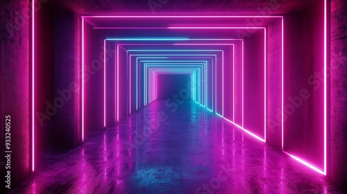 Futuristic Neon Lit Tunnel With Vibrant Pink And Blue Lights Creating A Modern Disco Ambience