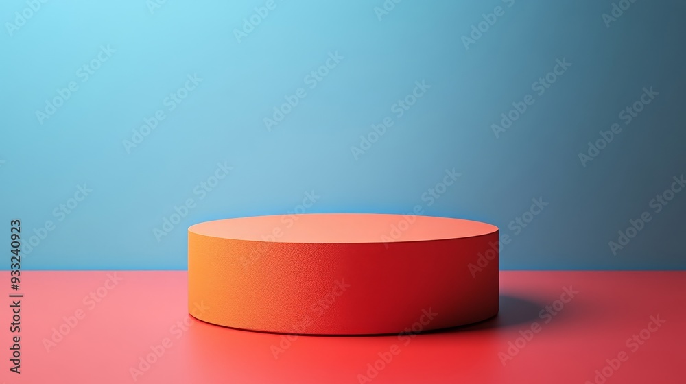A red and blue cube with a blue background A red and blue cube with a blue background