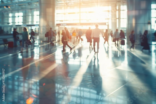 Blurred people in motion in airport terminal
