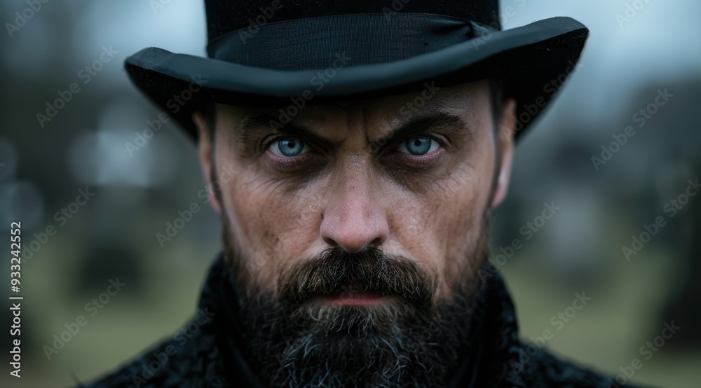 Intense bearded man in cowboy hat