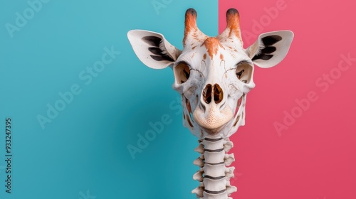 Evolutionary Adaptation: Detailed Giraffe Skeleton Emphasizing Neck Vertebrae with Copy Space, 8K Resolution photo