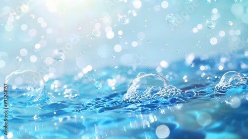Wallpaper Mural Transparent blue clear water surface texture with ripples, splashes and bubbles. Abstract summer banner background Water waves in sunlight with copy space Cosmetic moisturizer micellar toner emulsion. Torontodigital.ca