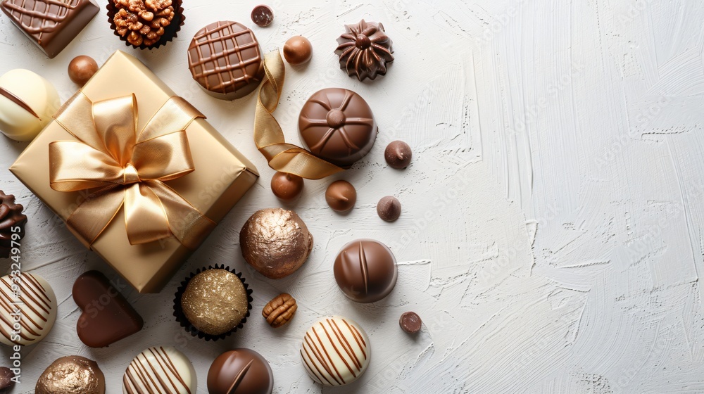 Top view of chocolate gift box on background with copy space Top view of chocolate gift box on background with copy space