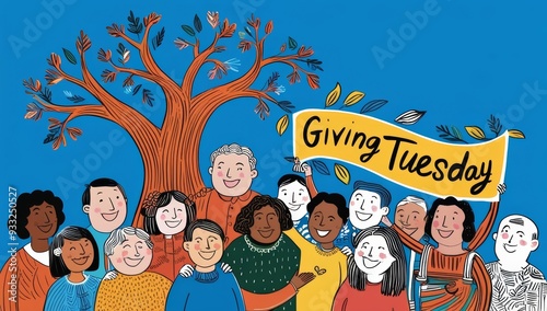A vibrant and heartwarming illustration for Giving Tuesday