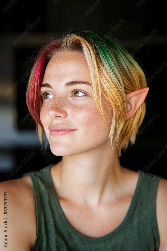 Fototapeta premium Colorful hair and freckled face