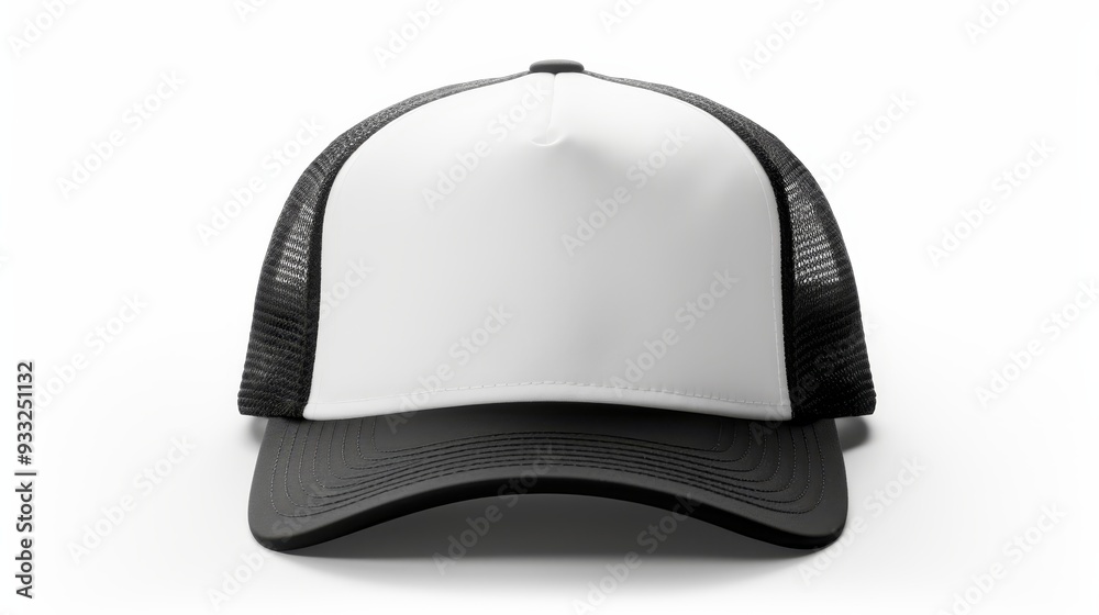 © sorin - Realistic monochrome trucker hat mockup in front view for showcasing design in a lifelike manner © sorin - Realistic monochrome trucker hat mockup in front view for showcasing design in a lifelike manner