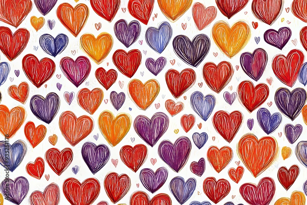 A colorful pattern of hand-drawn hearts. A colorful pattern of hand-drawn hearts.