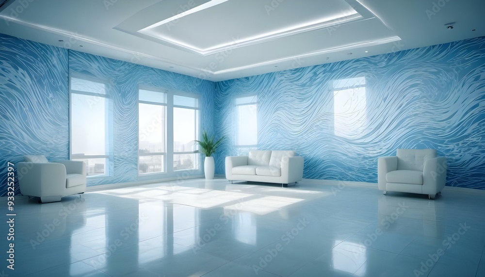 Photo modern style interior room 3d illustration with Abstract Doodle Pattern Photo modern style interior room 3d illustration with Abstract Doodle Pattern