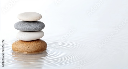 Balanced zen stones in water with ripples