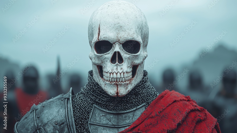 Noble Skeleton: Artistic Rendering of a Chivalrous Medieval Knight in Armor with Copy Space, 8K Resolution Detail