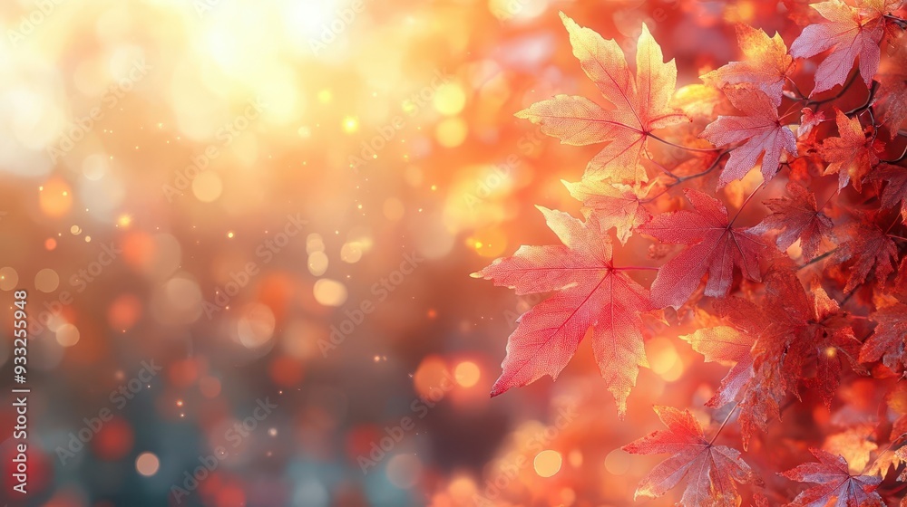autumnal web banner with vibrant red and yellow maple leaves soft bokeh lights creating warm inviting atmosphere autumnal web banner with vibrant red and yellow maple leaves soft bokeh lights creating warm inviting atmosphere