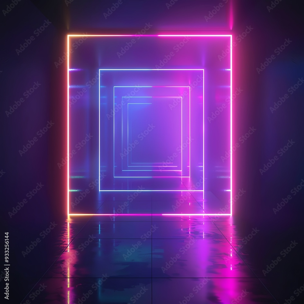 Futuristic neon light tunnel with vibrant pink and blue glowing square frames, creating a mesmerizing, modern, and abstract visual effect. Futuristic neon light tunnel with vibrant pink and blue glowing square frames, creating a mesmerizing, modern, and abstract visual effect.