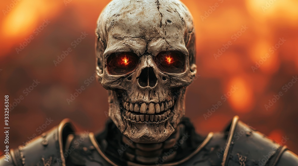 Glowing Runes Skeleton Warrior - High Detail 8K Artistic Depiction with Copy Space for Text